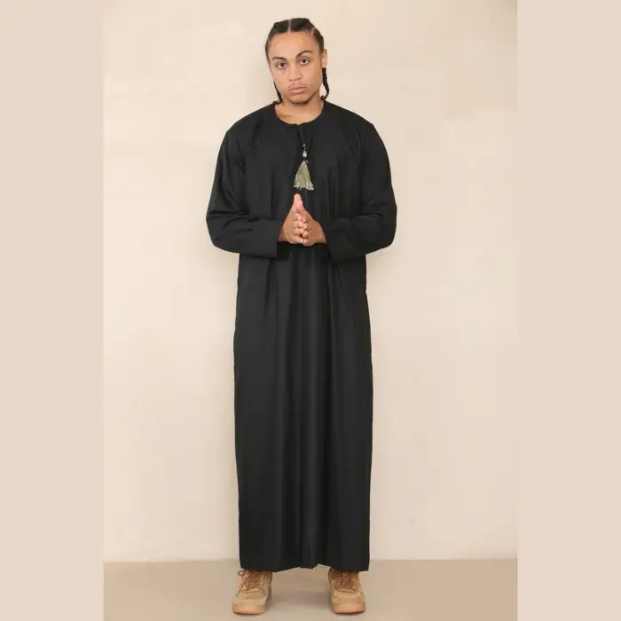 105 - Men's Black Gold Omani Eid Tassel Thobe Jubba - Image 1