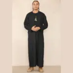 105 - Men's Black Gold Omani Eid Tassel Thobe Jubba - Image 2