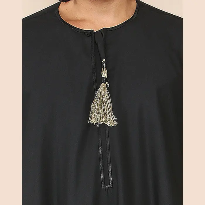 105 - Men's Black Gold Omani Eid Tassel Thobe Jubba - Image 3