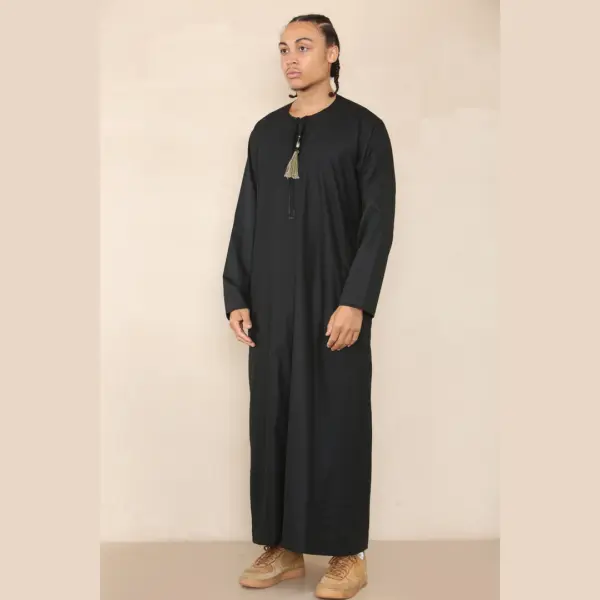 105 Mens Black Gold Omani Eid Tassel Thobe Jubba Thobez 5