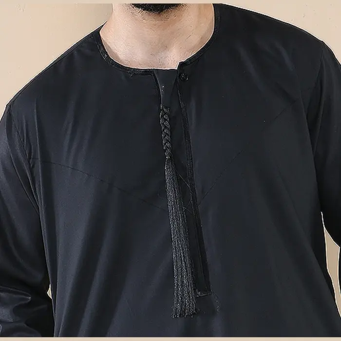 105 - Men's Black Omani Eid Tassel Thobe Jubba - Image 3