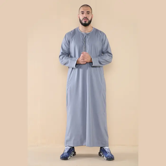 105 - Men's Grey Omani Eid Tassel Thobe Jubba - Image 1