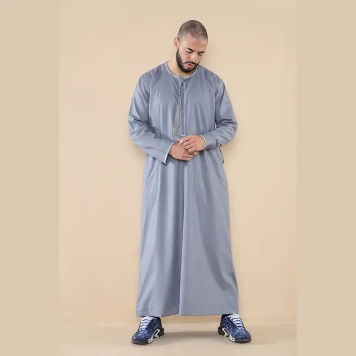 105 - Men's Grey Omani Eid Tassel Thobe Jubba - Image 2