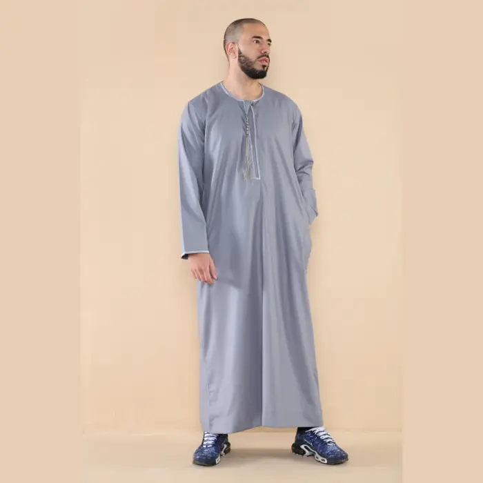 105 - Men's Grey Omani Eid Tassel Thobe Jubba - Image 4