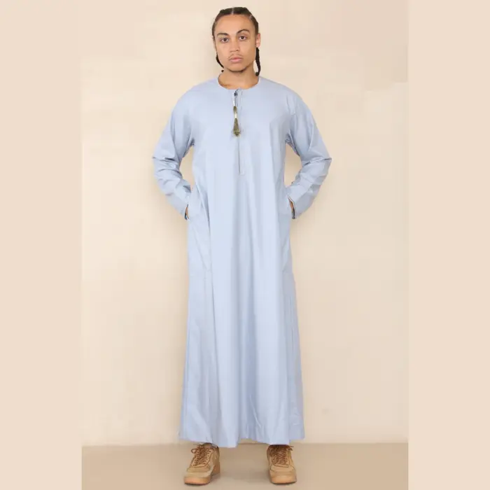 105 - Men's Light Blue Omani Eid Tassel Thobe Jubba - Image 4
