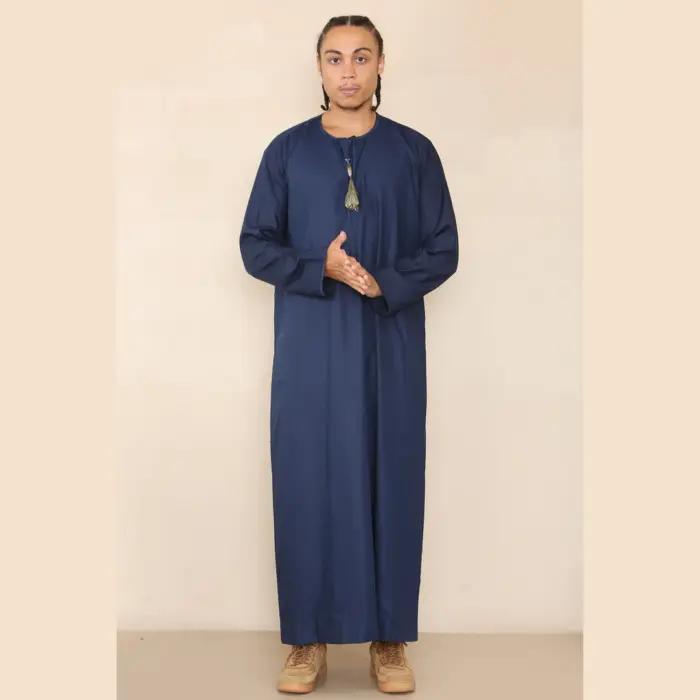 105 - Men's Navy Gold Omani Eid Tassel Thobe Jubba - Image 1