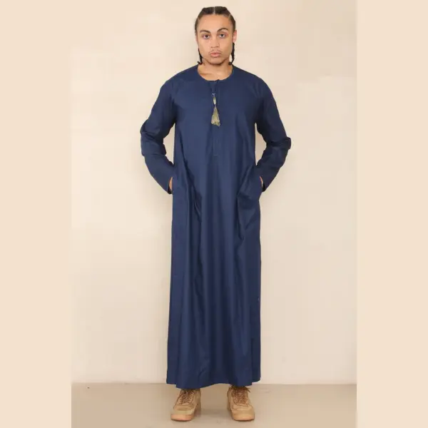 105 Mens Navy Gold Omani Eid Tassel Thobe Jubba Thobez 3