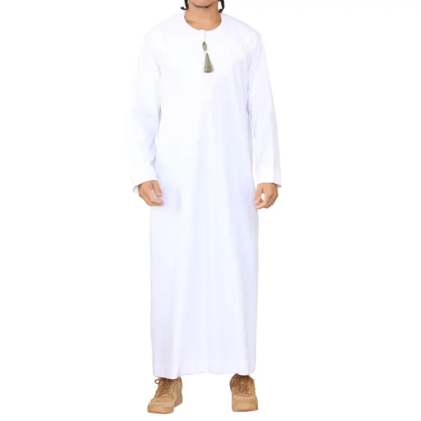 105 Mens White Gold Omani Eid Tassel Thobe Jubba Thobez 1