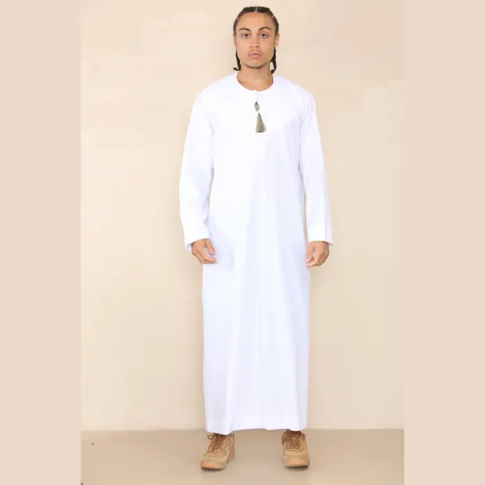 105 - Men's White Gold Omani Eid Tassel Thobe Jubba - Image 1
