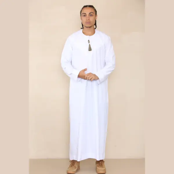 105 Mens White Gold Omani Eid Tassel Thobe Jubba Thobez 3