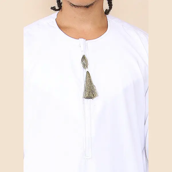 105 Mens White Gold Omani Eid Tassel Thobe Jubba Thobez 4