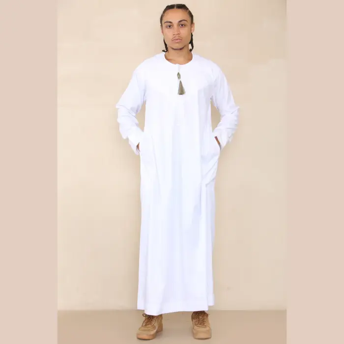 105 - Men's White Gold Omani Eid Tassel Thobe Jubba - Image 4