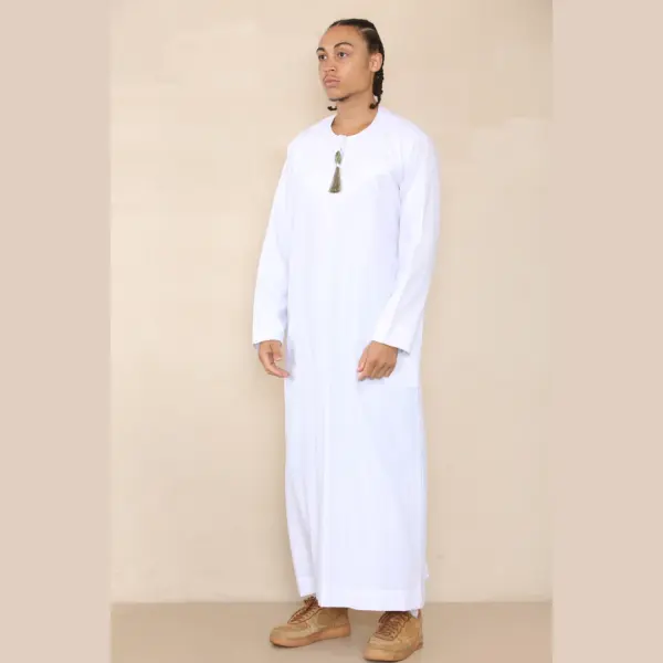 105 Mens White Gold Omani Eid Tassel Thobe Jubba Thobez 6