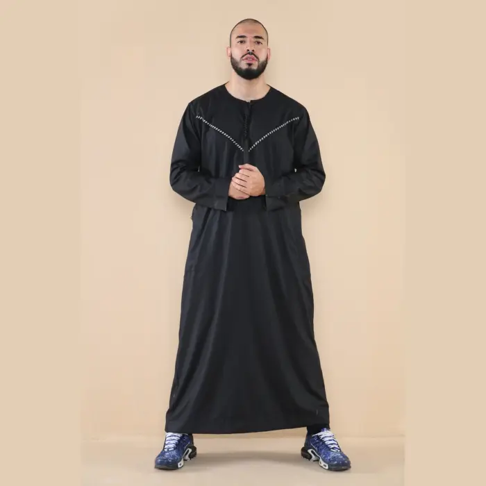 106 - Men's Black Omani Eid Tassel Thobe Jubba - Image 1