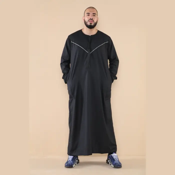106 - Men's Black Omani Eid Tassel Thobe Jubba - Image 2