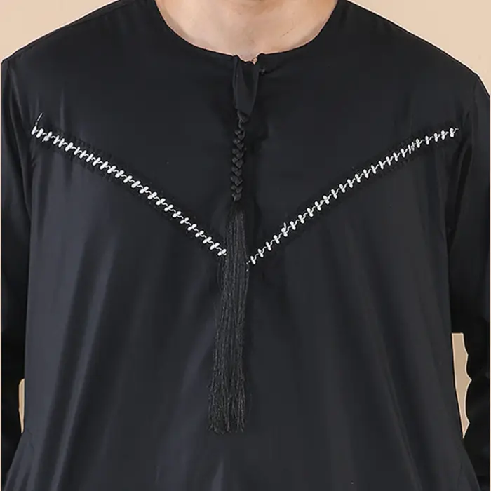 106 - Men's Black Omani Eid Tassel Thobe Jubba - Image 3
