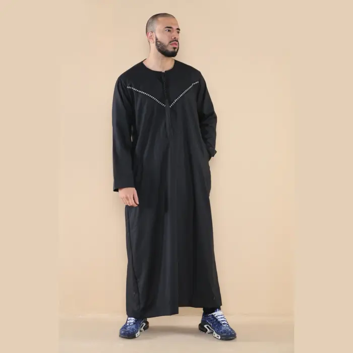 106 - Men's Black Omani Eid Tassel Thobe Jubba - Image 4