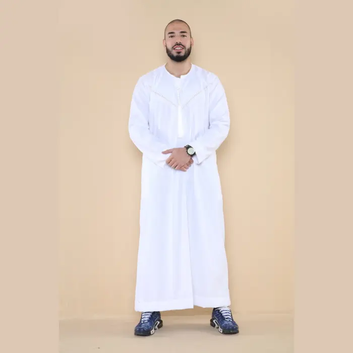 106 - Men's White Omani Eid Tassel Thobe Jubba - Image 1