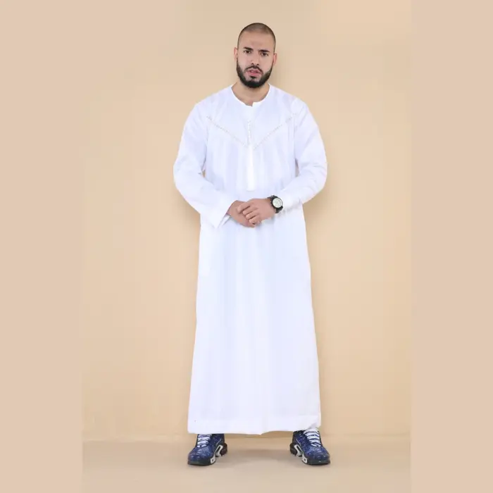 106 - Men's White Omani Eid Tassel Thobe Jubba - Image 2