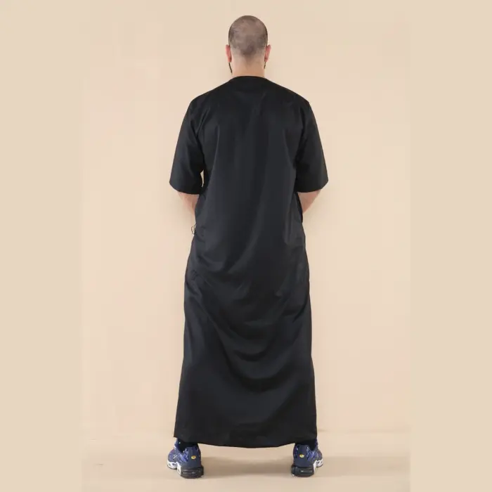 107 - Men's Black Zipped Half Sleeve Islamic Thobe - Image 5