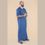 107 - Men's Blue Zipped Half Sleeve Islamic Thobe - Image 4