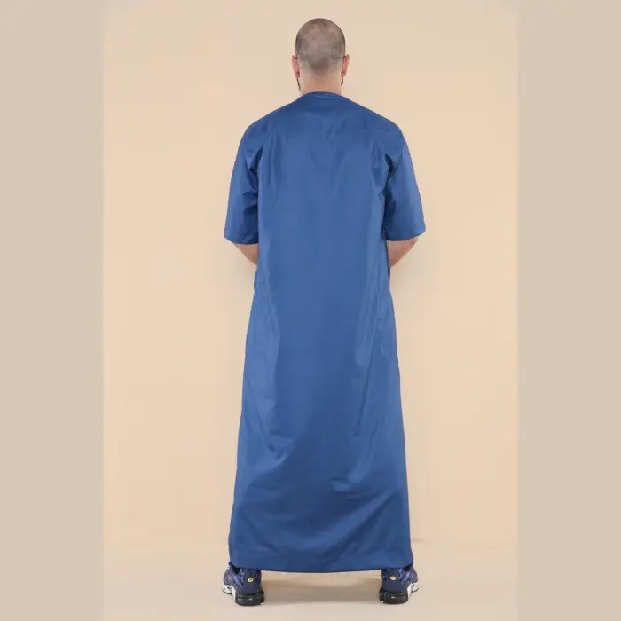 107 - Men's Blue Zipped Half Sleeve Islamic Thobe - Image 5