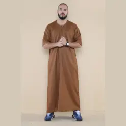 107 - Men's Brown Zipped Half Sleeve Islamic Thobe