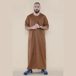 Alternative view of 107 - Men's Brown Zipped Half Sleeve Islamic Thobe