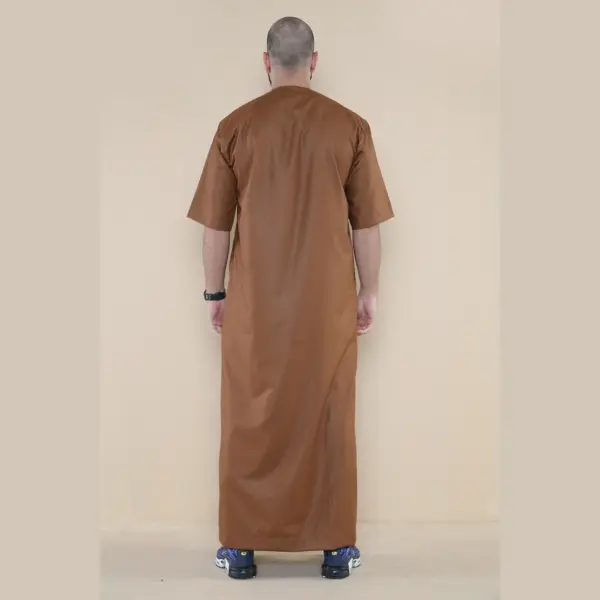 107 Mens Brown Zipped Half Sleeve Islamic Thobe 6