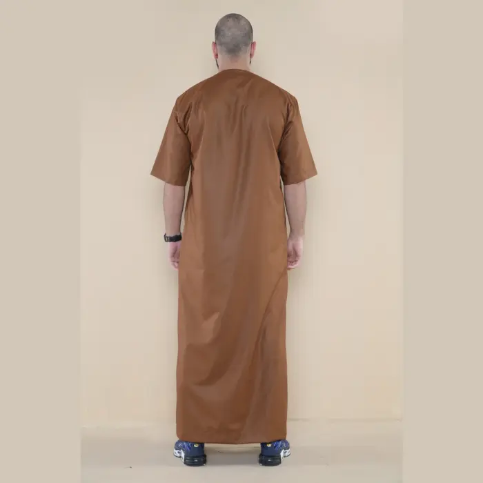 107 - Men's Brown Zipped Half Sleeve Islamic Thobe - Image 5