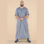 107 - Men's Grey Zipped Half Sleeve Islamic Thobe