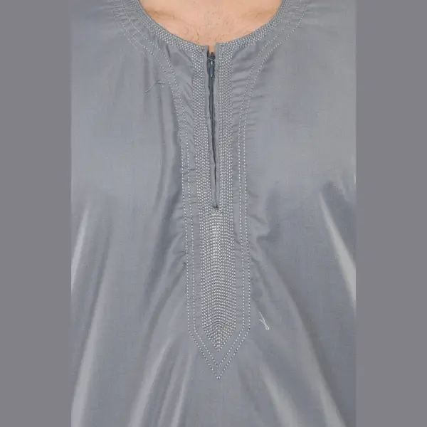 107 Mens Grey Zipped Half Sleeve Islamic Thobe 4