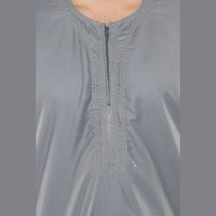 107 - Men's Grey Zipped Half Sleeve Islamic Thobe - Image 3