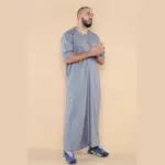 107 - Men's Grey Zipped Half Sleeve Islamic Thobe - Image 4