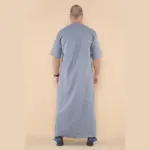 107 - Men's Grey Zipped Half Sleeve Islamic Thobe - Image 5