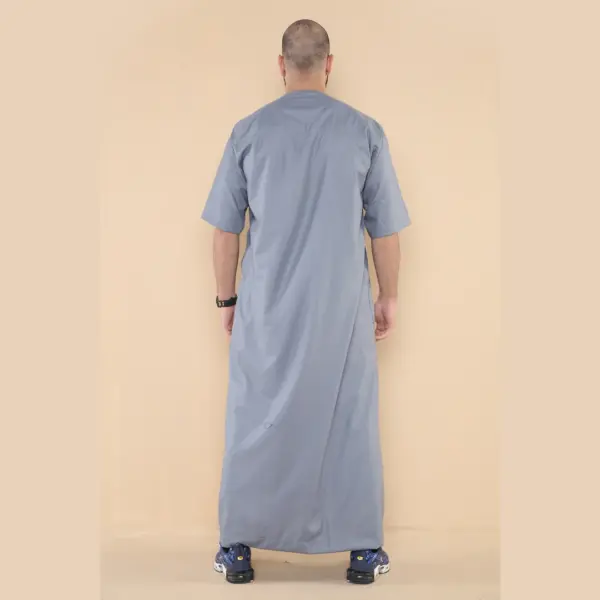 107 Mens Grey Zipped Half Sleeve Islamic Thobe 6