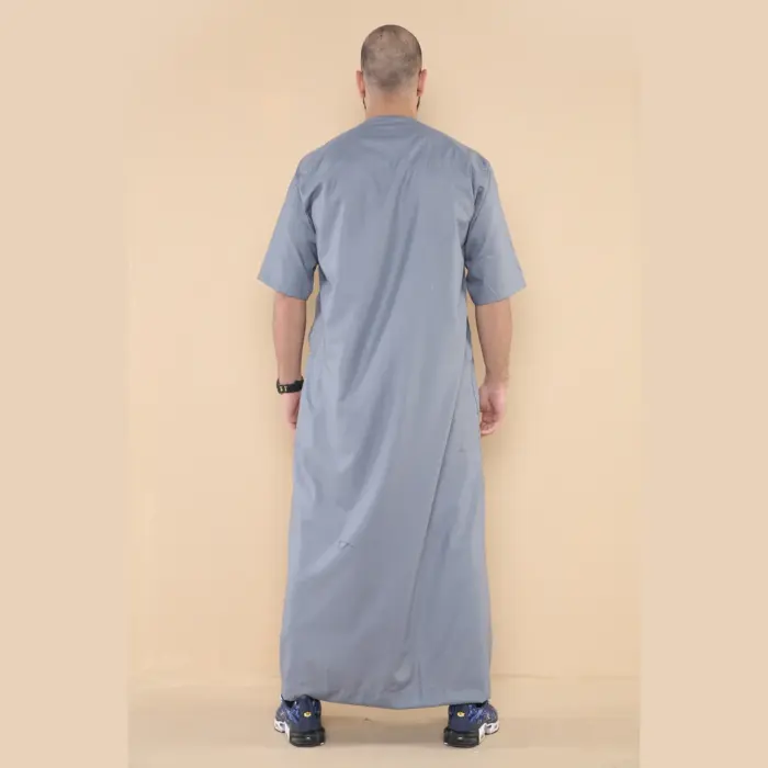 107 - Men's Grey Zipped Half Sleeve Islamic Thobe - Image 5