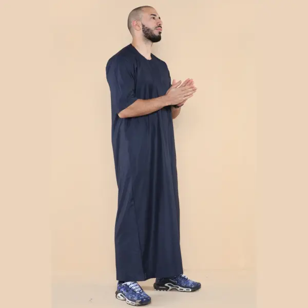 107 Mens Navy Zipped Half Sleeve Islamic Thobe 5