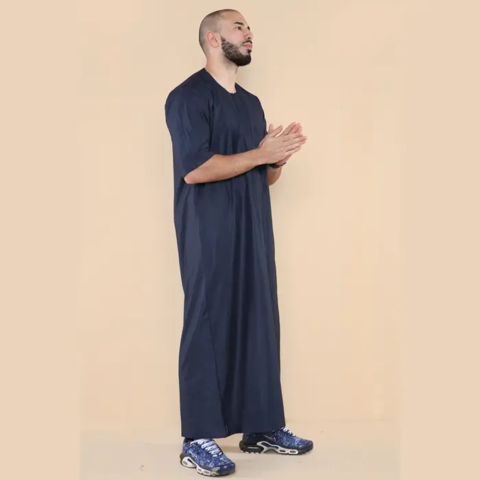 107 - Men's Navy Zipped Half Sleeve Islamic Thobe - Image 4