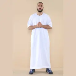 107 - Men's White Zipped Half Sleeve Islamic Thobe