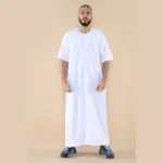 107 - Men's White Zipped Half Sleeve Islamic Thobe - Image 2