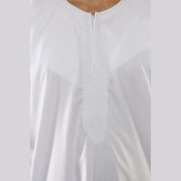 107 Mens White Zipped Half Sleeve Islamic Thobe 4