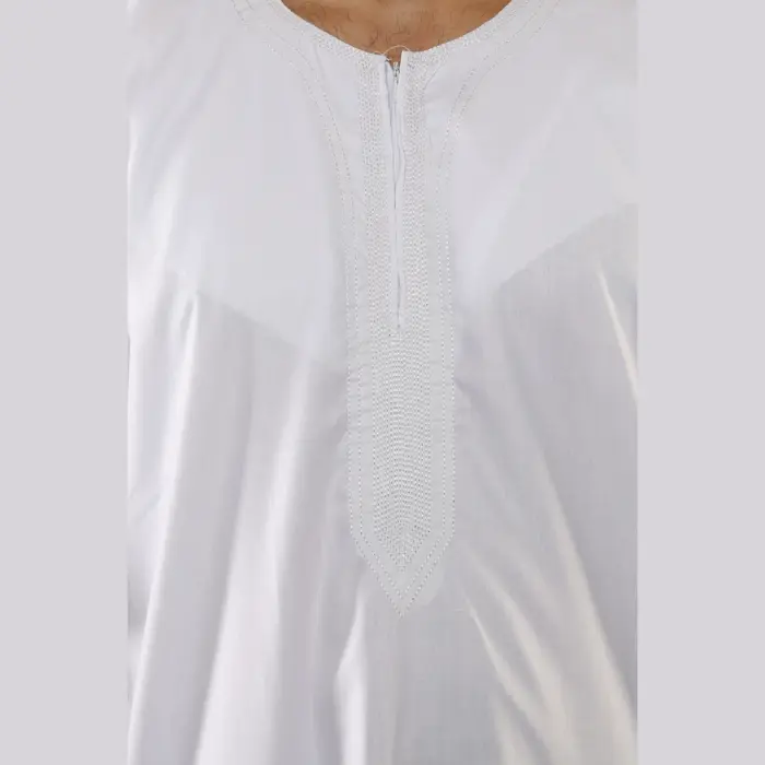 107 - Men's White Zipped Half Sleeve Islamic Thobe - Image 3