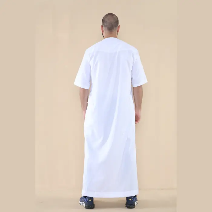 107 - Men's White Zipped Half Sleeve Islamic Thobe - Image 5