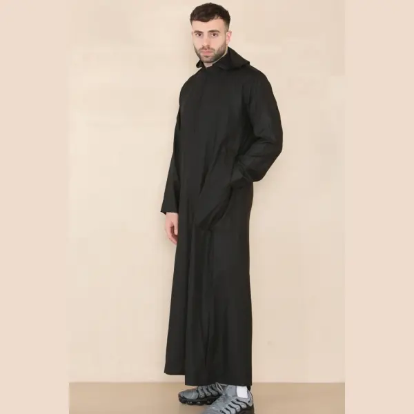 108 Mens Black Muslim Slim or Regular Fit Hooded Thobe 3