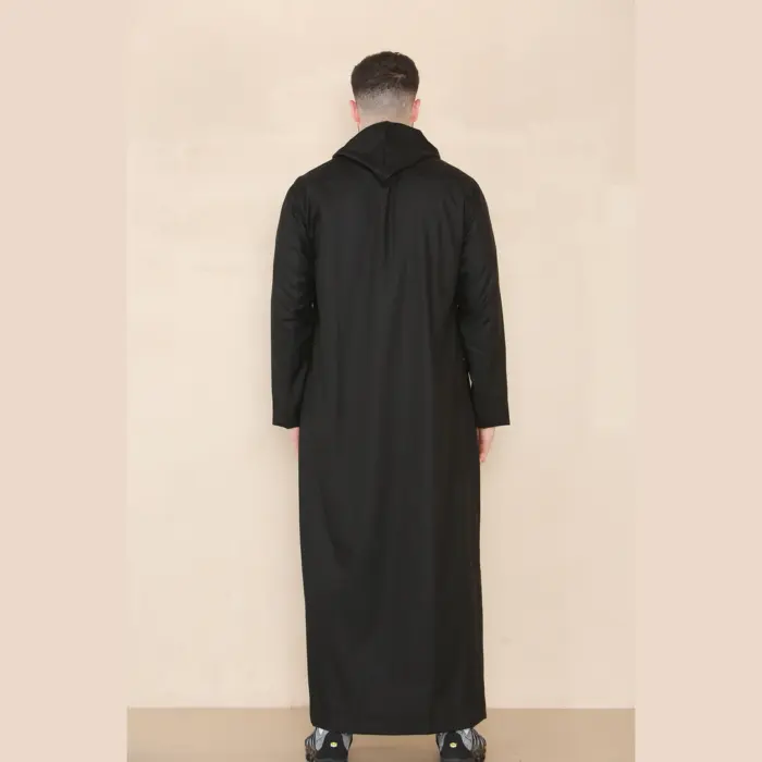 108 - Men's Black Muslim Slim or Regular Fit Hooded Thobe - Image 5