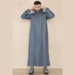 108 - Men's Grey Muslim Slim or Regular Fit Hooded Thobe