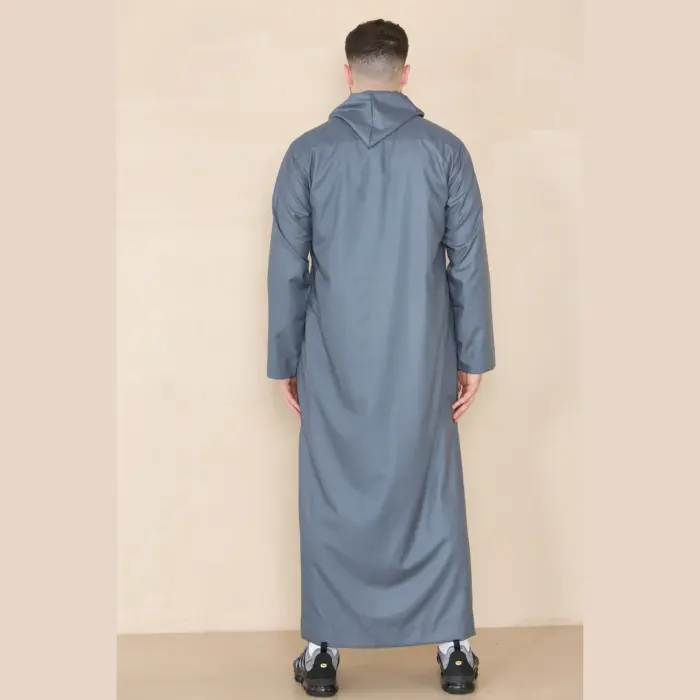 108 - Men's Grey Muslim Slim or Regular Fit Hooded Thobe - Image 5