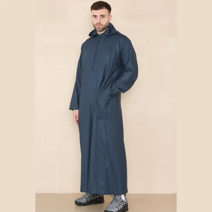 108 - Men's Navy Muslim Slim or Regular Fit Hooded Thobe - Image 2