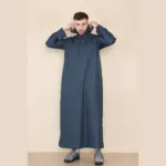 108 - Men's Navy Muslim Slim or Regular Fit Hooded Thobe - Image 3